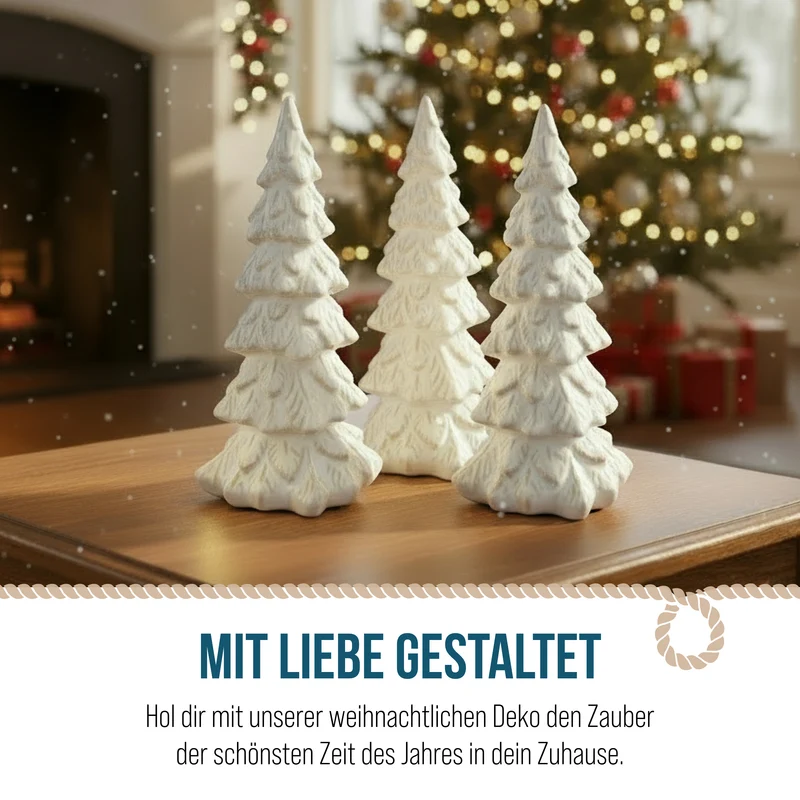 3 Weihnachtsbaum Figuren - creme beige aus Steinzeug 15-19,5 cm