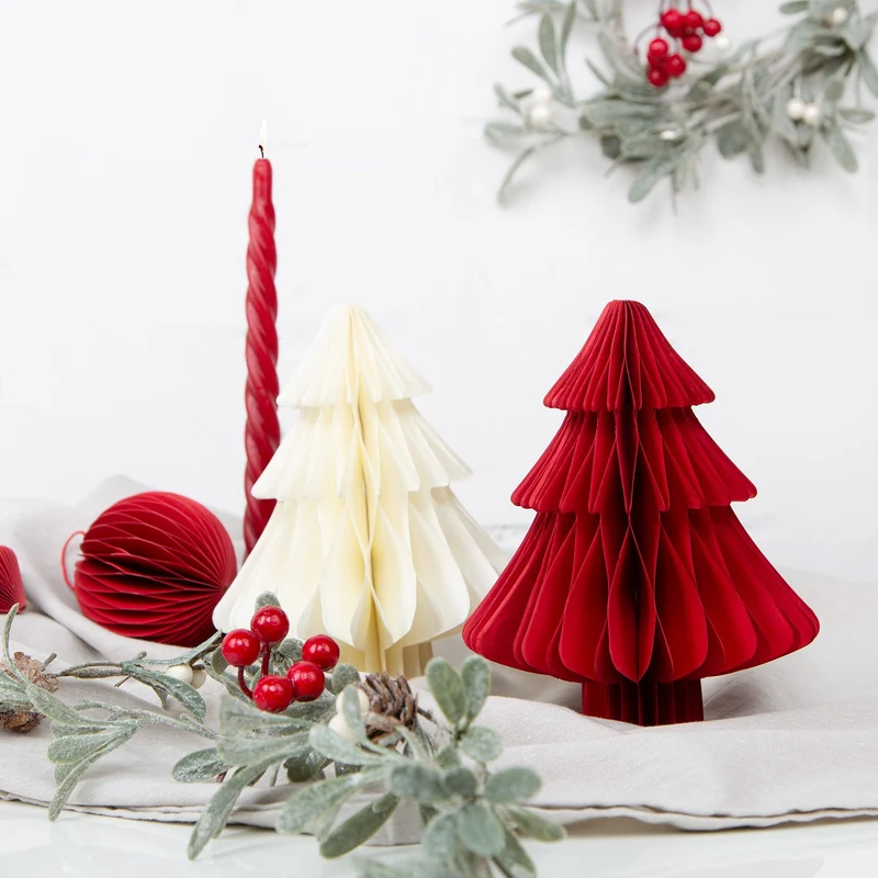 Cremefarbener Weihnachtsbaum aus Papier - Honeycomb weiß creme 18 cm