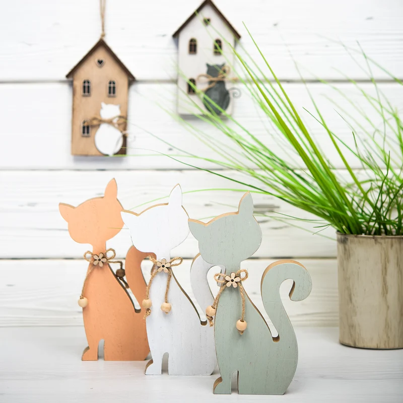 Logbuch-Verlag Katze aus Holz Dekofigur zum Hinstellen Geschenk Geburtstag Muttertag Dekokatze orange 19,5 x 12 cm