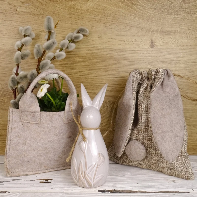 Ostersäckchen Hase zum Befüllen - Stoff natur braun Osternest für Kinder 23 x 18 cm