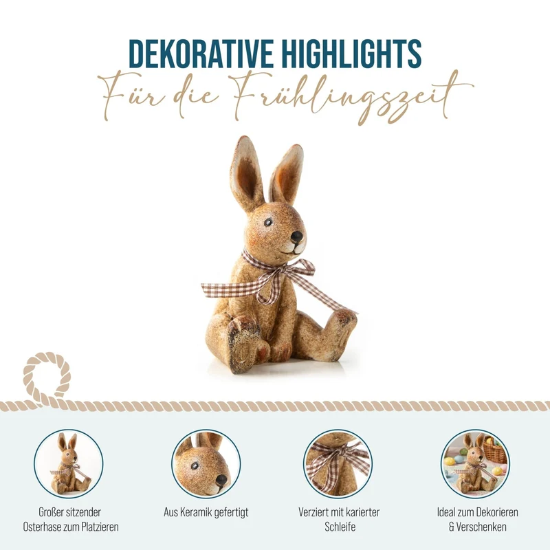Logbuch-Verlag Keramik Hase zum Hinstellen Osterhase Figur braun Creme Osterdekoration Geschenk zu Ostern 16 cm