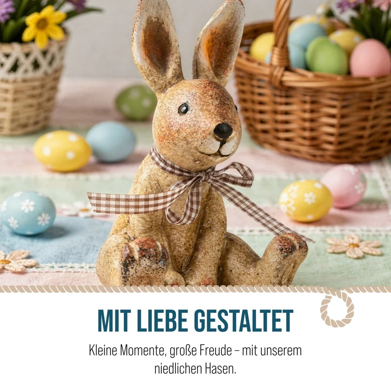 Logbuch-Verlag Keramik Hase zum Hinstellen Osterhase Figur braun Creme Osterdekoration Geschenk zu Ostern 16 cm