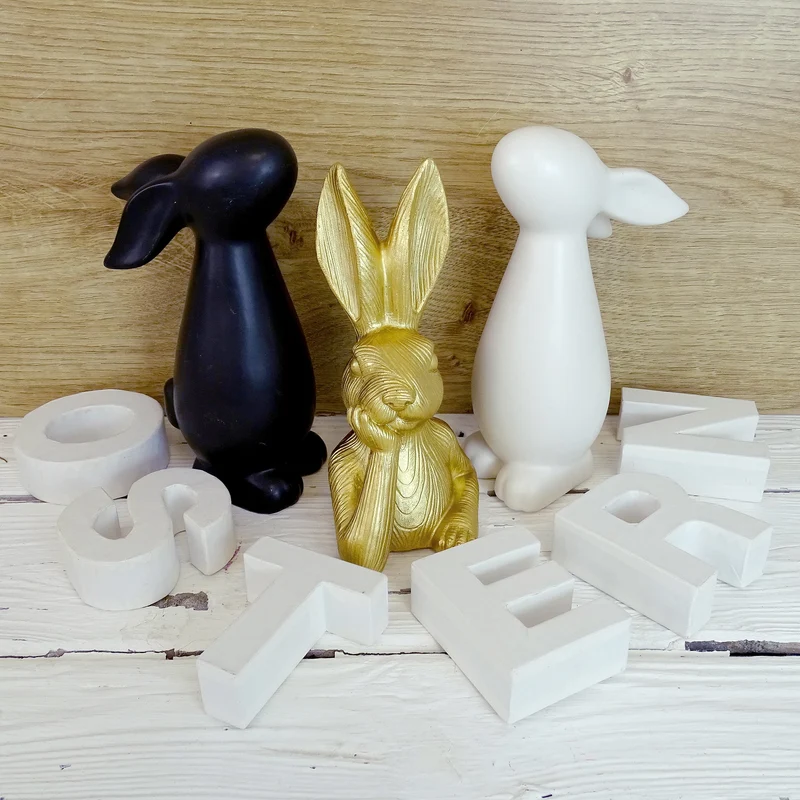 Logbuch-Verlag Osterhasen Set schwarz weiß Hasen aus Dolomit 17,5 cm Osterdekoration Geschenk Ostern