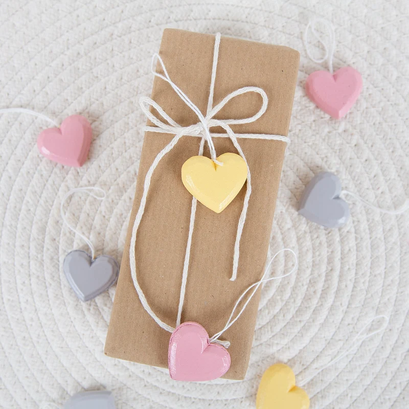 27 Mini Holzherzen zum Aufhängen - gelb rosa grau Hochzeit Valentinstag 3 cm