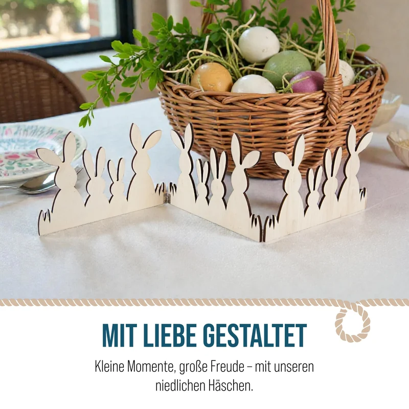 Osterdekoration Hasenfamilie klappbar aus Holz Natur braun 66 x 14 cm
