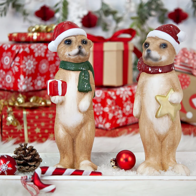 Logbuch-Verlag lustige Erdmännchen Figuren mit Weihnachtsmütze außergewöhnliche Weihnachtsdekoration Geschenk Weihnachten 24 cm