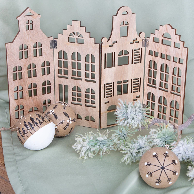 4 Weihnachtskugeln weiß braun - skandinavische Weihnachtsdeko Ø 7 cm