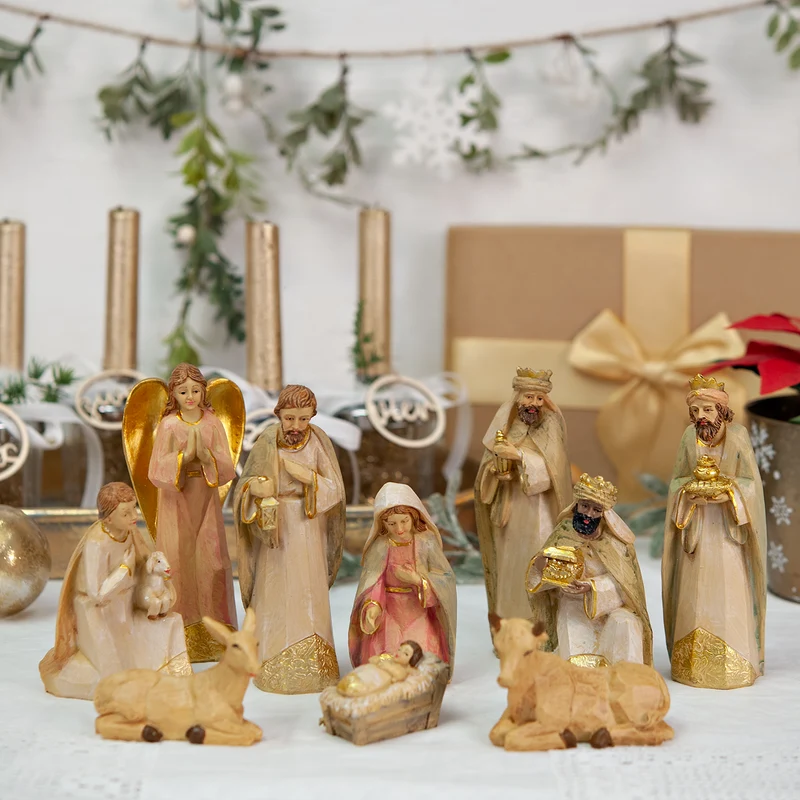 Logbuch-Verlag Moderne Weihnachtskrippe 10-teilig Heilige Familie bunte Krippenfiguren Adventsdekoration 4-15 cm