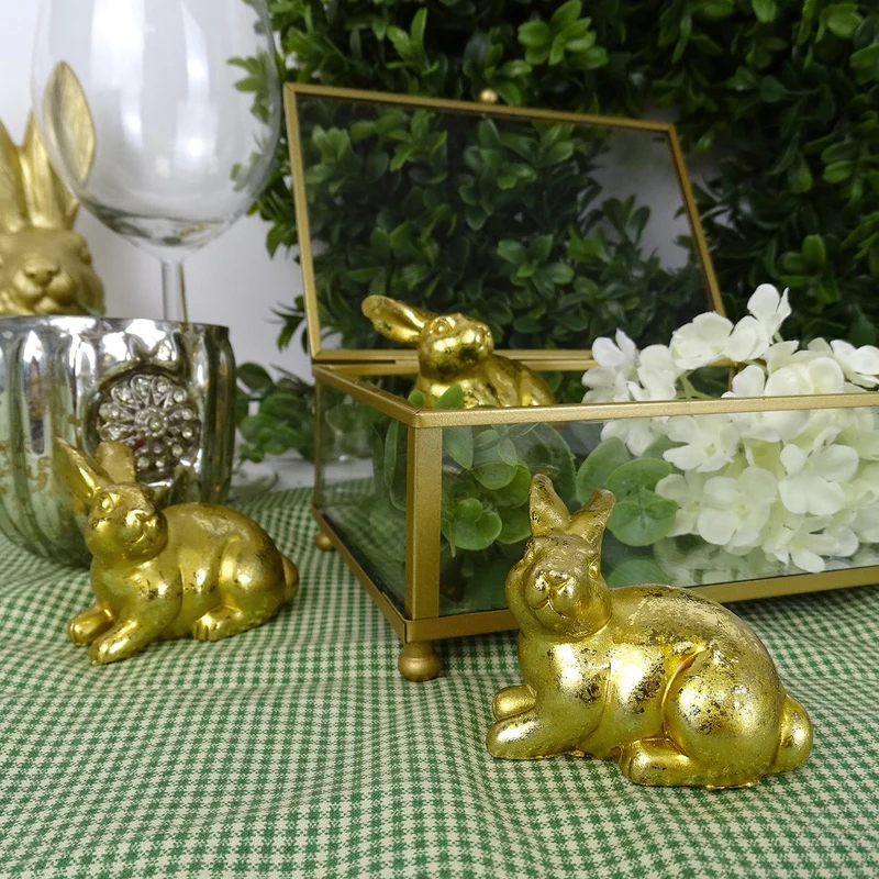 Logbuch-Verlag 4 kleine goldene Osterhasen Ostern Deko Mini Geschenk für Kunden, Kollegen & Mitarbeiter Osterdekoration 5 cm