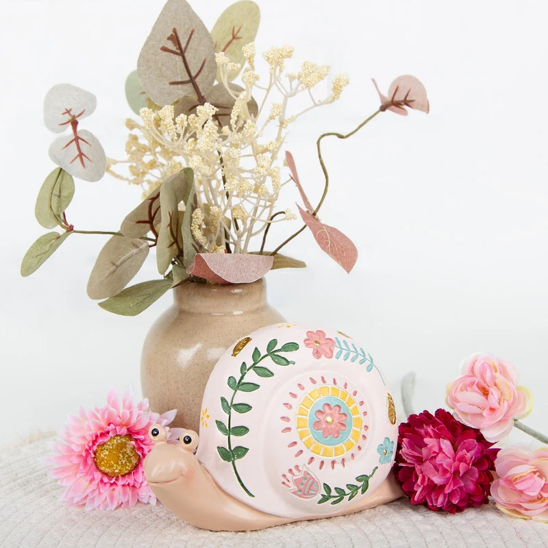 Deko Schnecke zum Hinstellen rosa bunt Ostern Sommer Frühling Gartendeko 14 cm