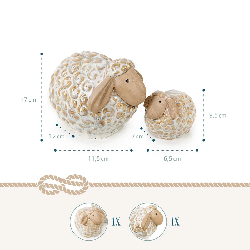 Logbuch-Verlag 2 Schafe Figuren aus Porzellan beige weiß Osterdekoration Tischdekoration Ostern 9,5-17 cm