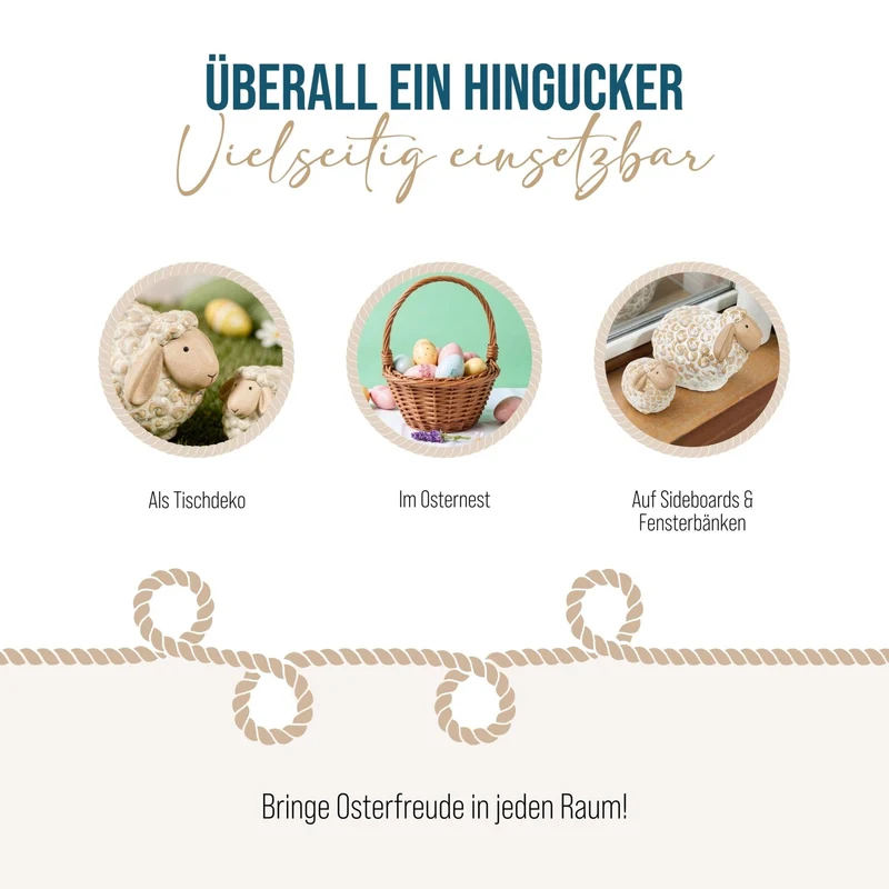 Logbuch-Verlag 2 Schafe Figuren aus Porzellan beige weiß Osterdekoration Tischdekoration Ostern 9,5-17 cm