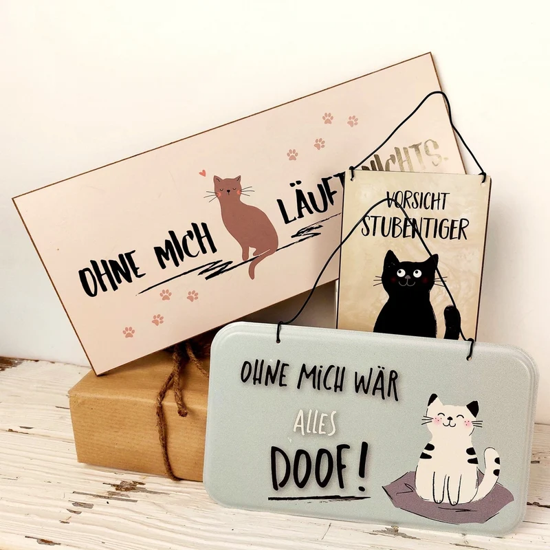 Lustiges Türschild mit Katze "Ohne mich läuft nichts" Deko aus Holz 30 x 13 cm