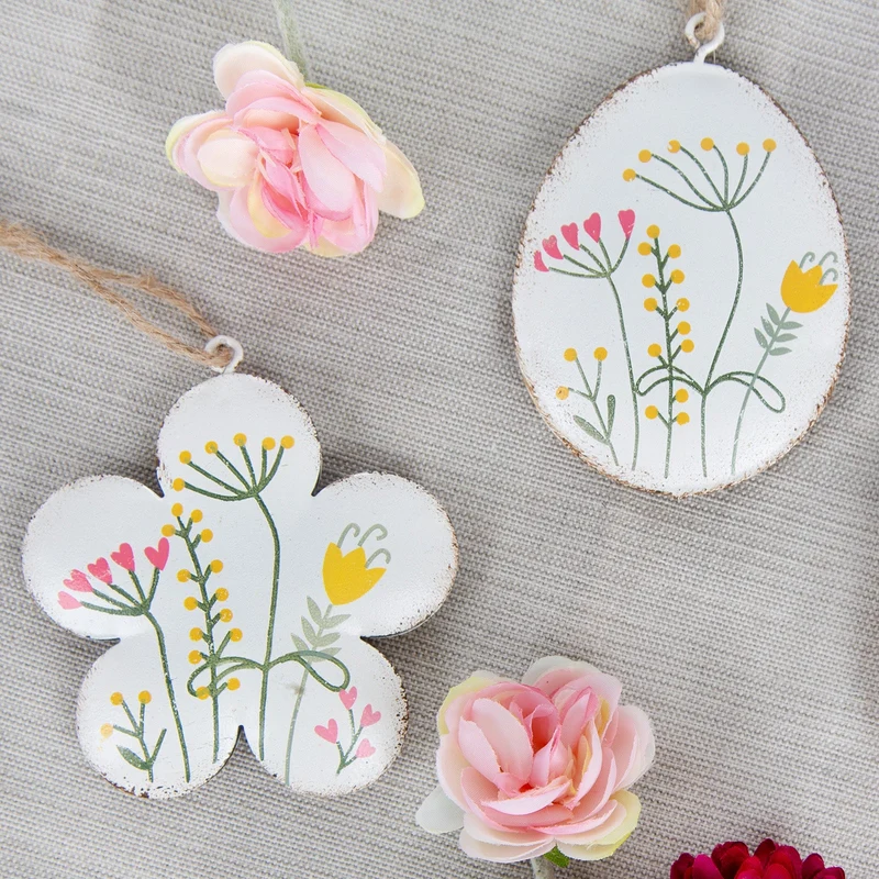 Osterdekoration Set - 3 Osteranhänger Ei Herz Blume weiß bunt zum Aufhängen 7,5 cm