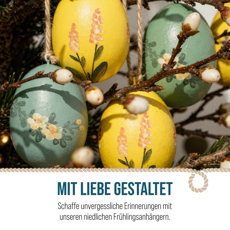 4 Nostalgie Ostereier zum Aufhängen gelb grün 7,5 cm