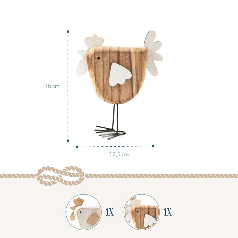 2 Holzhühner Natur weiß - zum Hinstellen Osterdekoration Hühner Paar 16 cm