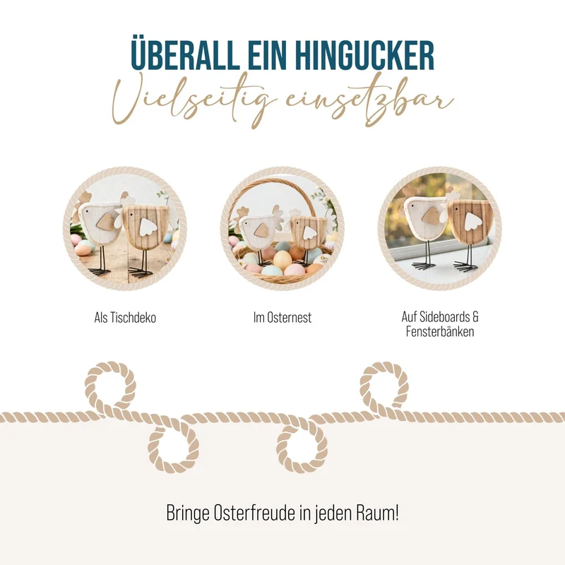 2 Holzhühner Natur weiß - zum Hinstellen Osterdekoration Hühner Paar 16 cm