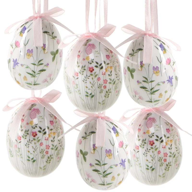 Logbuch-Verlag 6 Bunte Ostereier rosa pink mit Blumen Ostern Deko Eier zum Aufhängen Osterstrauch Hänger 6 cm