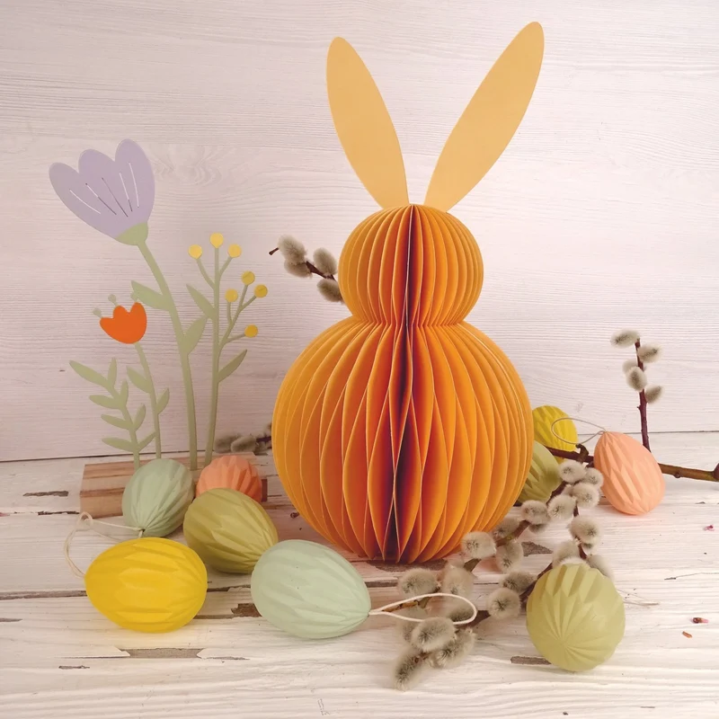 Logbuch-Verlag Honeycomb Hase Peach 20 cm aus Papier 11x20x11 cm Wabenfigur Osterdeko zum Hinstellen Frühling Dekofigur