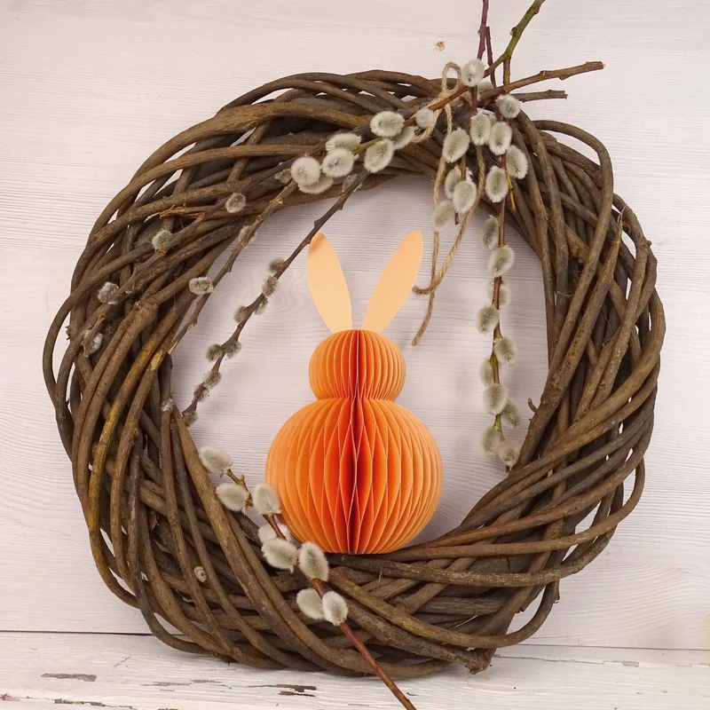 Logbuch-Verlag Honeycomb Hase Peach 20 cm aus Papier 11x20x11 cm Wabenfigur Osterdeko zum Hinstellen Frühling Dekofigur