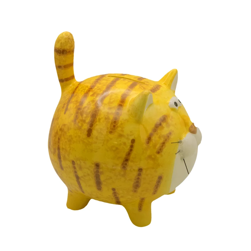 Spardose Katze Keramik gelb 17 cm – lustige Sparbüchse in Tierform für Kinder – Geldgeschenk und Kinderzimmer-Deko – Logbuch-Verlag