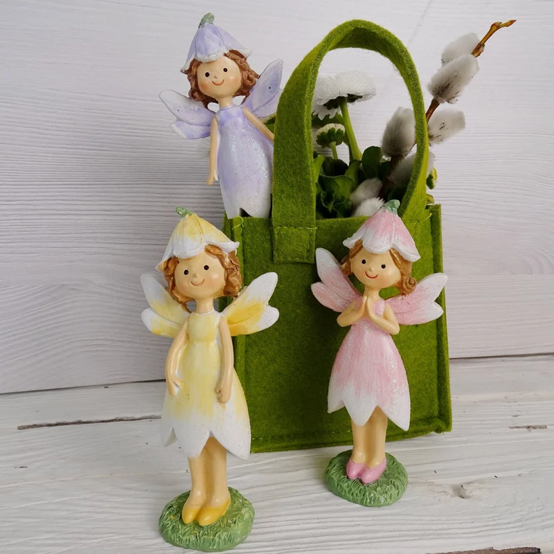 Logbuch-Verlag Deko-Feen 3er-Set aus Magnesia 11 cm – Figuren in Rosa, Lila & Gelb für Kinderzimmer, Frühlingsdeko oder als kleines Geschenk